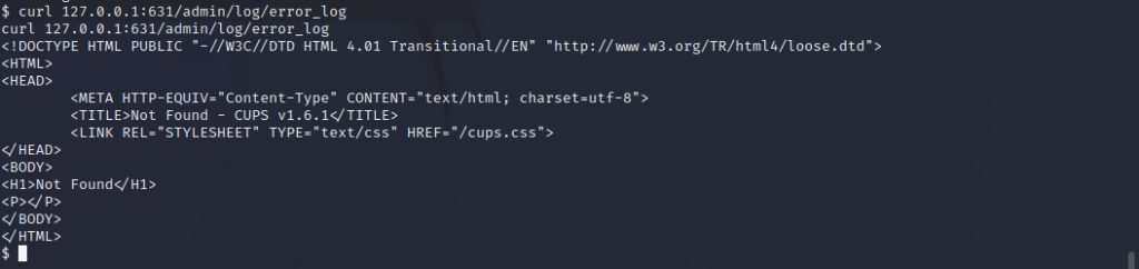 A curl to the error log file gives us a response - but to a non-existent file.